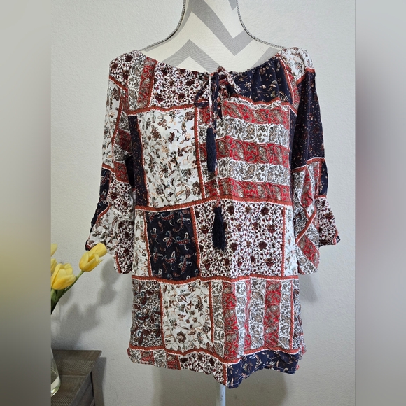 Chloe + Bailey Tops - Bailey + Chloe Floral Paisley Boho Peasant Blouse Size Large